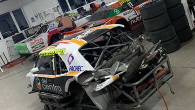 Así quedó la Dodge de Krujoski tras el accidente en Buenos Aires.