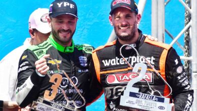 Canapino y Mangoni en el podio del TC en Rafaela 2023.