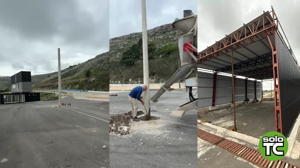 Trabajos en playón de boxes de Balcarce.