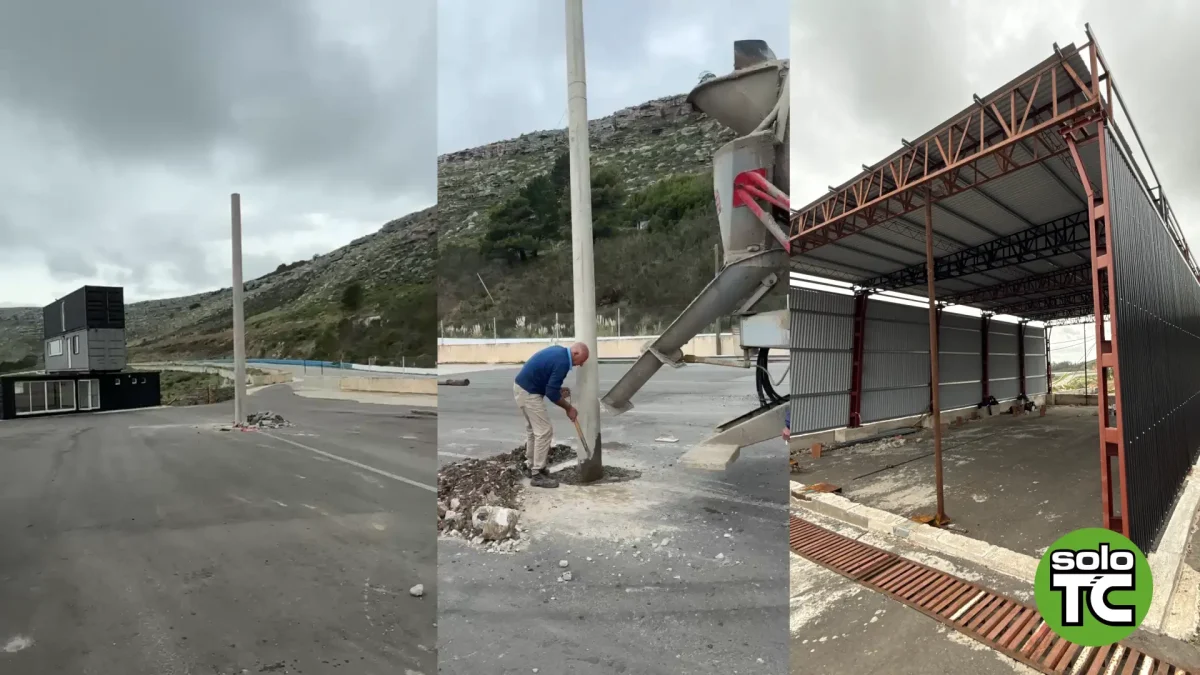 Trabajos en playón de boxes de Balcarce.