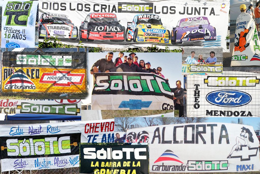 Banderas de hinchas de TC, con logo de SoloTC.
