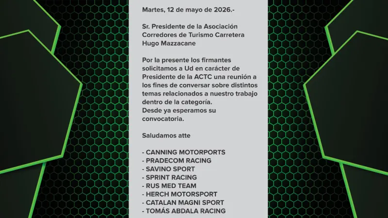 La carta que los equipos de TC le enviaron a Mazzacane.